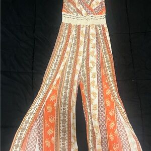 Bohemian Striped Jumpsuit in Orange and Brown